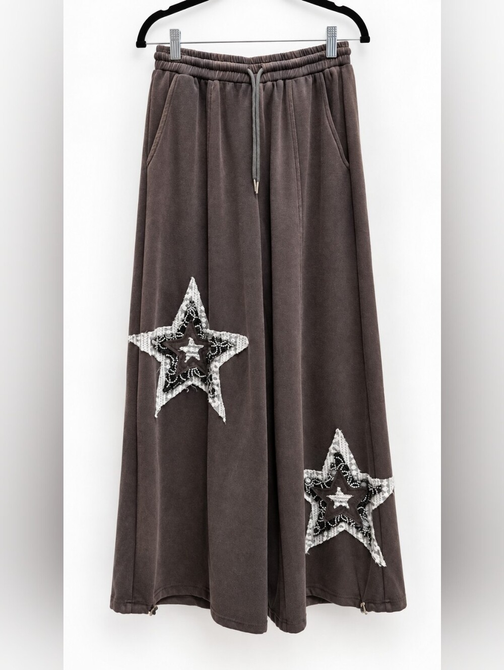 Davi & Dani Star Patch Wide Leg Cinch Pants Small Boho NWT